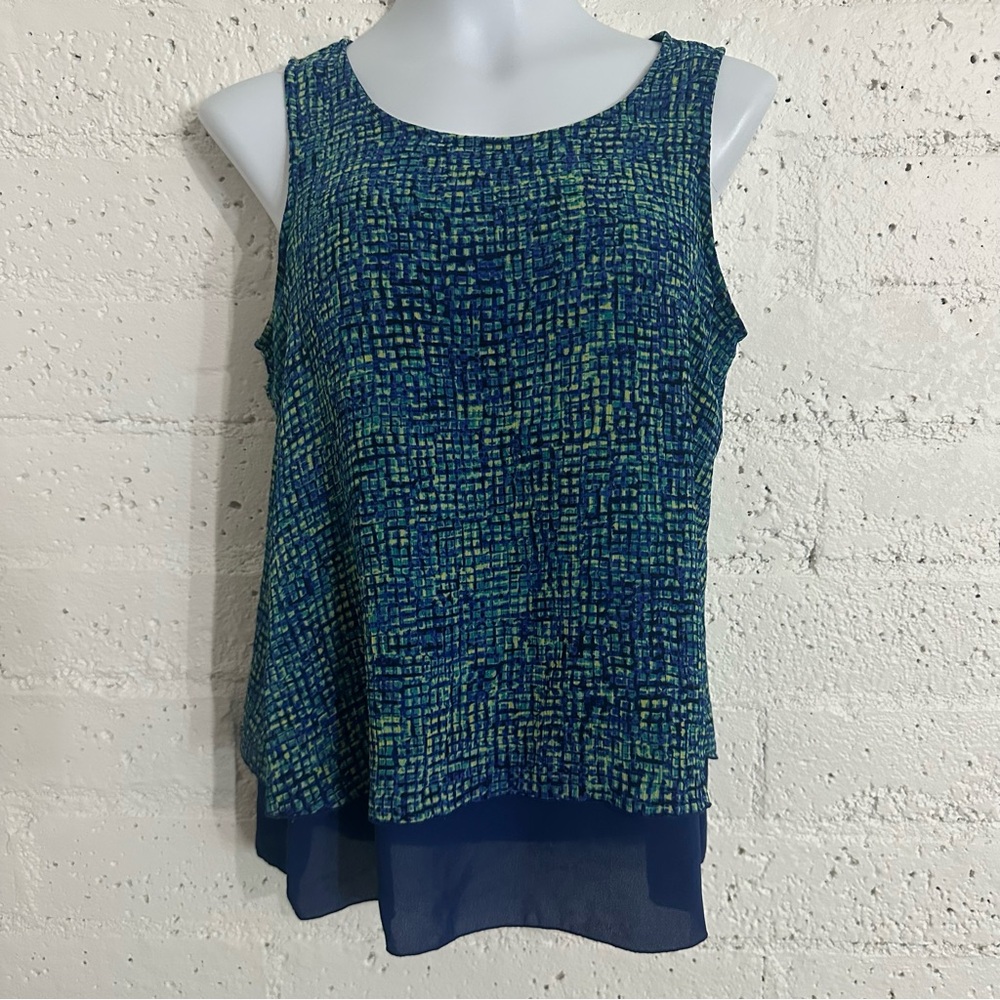 Apt 9 Womens Top S Blue Green Sleeveless Layered Geometric Print Blouse J13